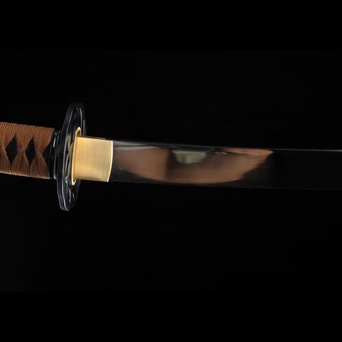 1095 high carbon steel wakizashi blade detail clay tempered samurai sword