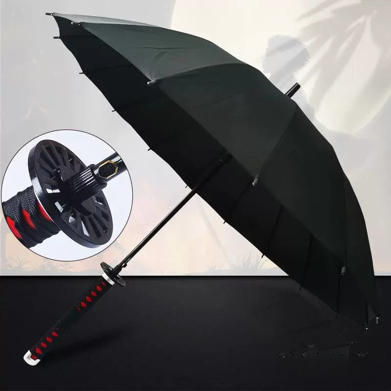 Tanjirou Black Sword Umbrella 16-Rib with Sleeve Anime Katana 