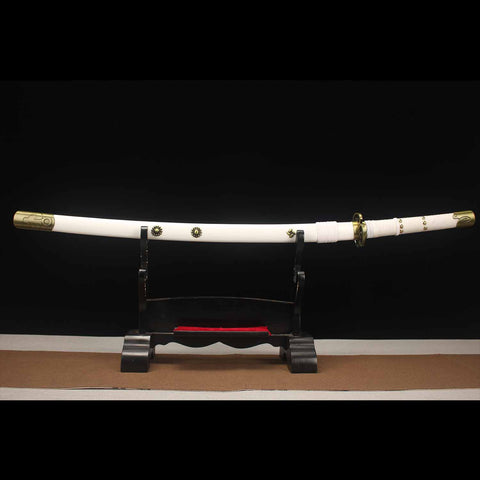Ame no Habakiri katana sword displayed with hardwood saya