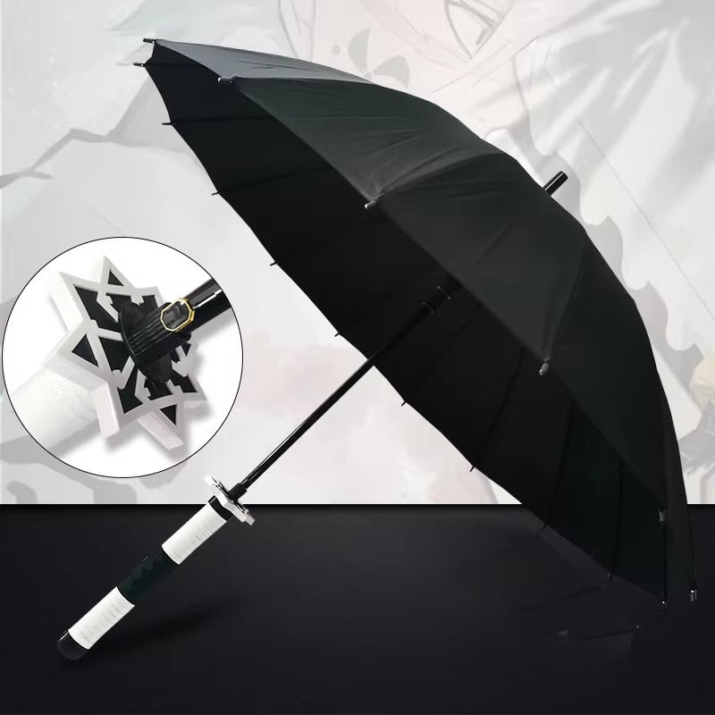 Sanemi Shinazugawa Black Sword Umbrella 16-Rib Katana Cosplay 
