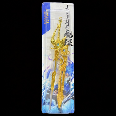 close up detail of genshin impact anime metal sword mini alloy weapon replica collectible