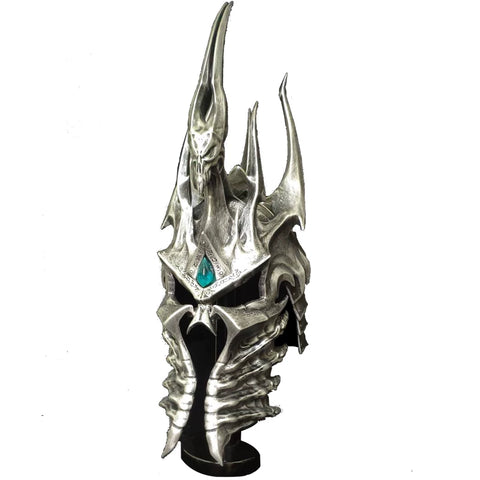 side profile of arthas lich king helmet showing sharp spikes and detailed sculpting