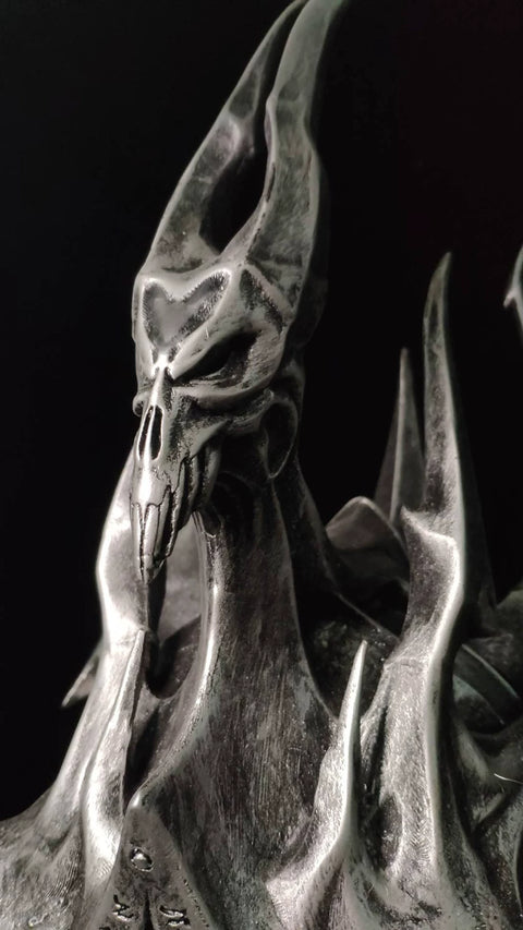 top angle of lich king arthas helmet highlighting crown spikes and gothic design