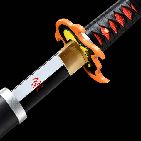 Artistic close-up of Tanjiro Kamado black Nichirin katana blade