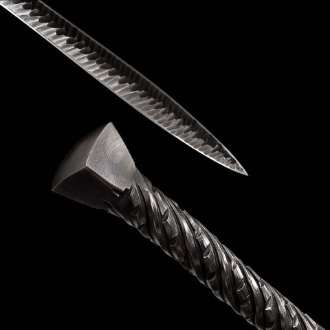 Authentic hand forged European medieval spear sword displayed for collection and historical use