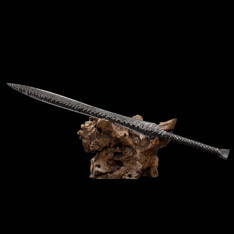 Clay tempered edge on hand forged European spear sword blade for improved sharpness