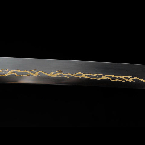 Clay tempered hamon detail on Zenitsu Agatsuma Nichirin Sword blade