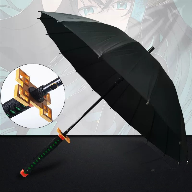 Mist Hashira Muichiro Black Sword Umbrella 16-Rib with Sleeve 