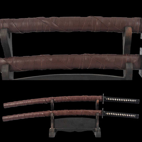 Leather wrapped hardwood saya for Deadpool katana sword replica