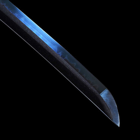 Close up of kissaki tip on Demon Slayer Giyuu Tomioka Nichirin katana