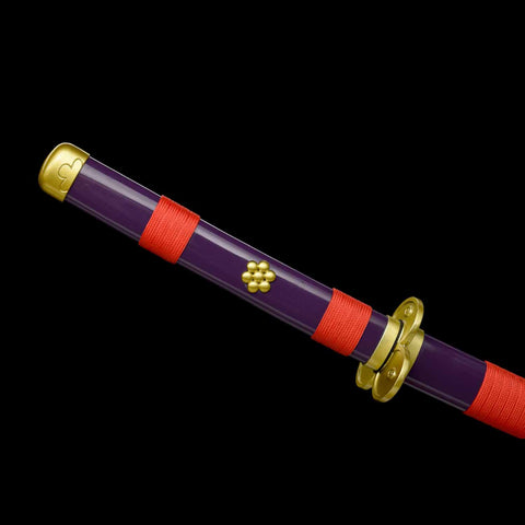 Detailed view of Zoro Enma Katana handle wrapped in genuine rayskin