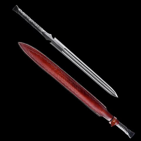 Full tang construction of hand forged medieval European sword