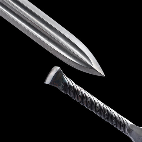 Functional full tang European spear sword with red leather scabbard