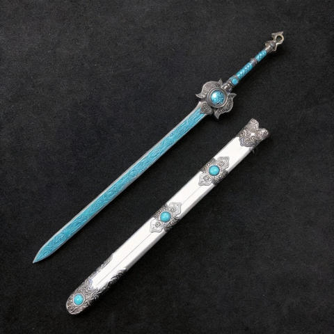 Genshin Impact mini alloy weapon replica with detailed metal blade and sheath collectible display model
