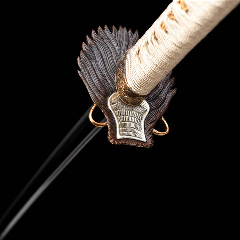 Close-up of genuine ray skin samegawa handle wrap on T10 samurai sword