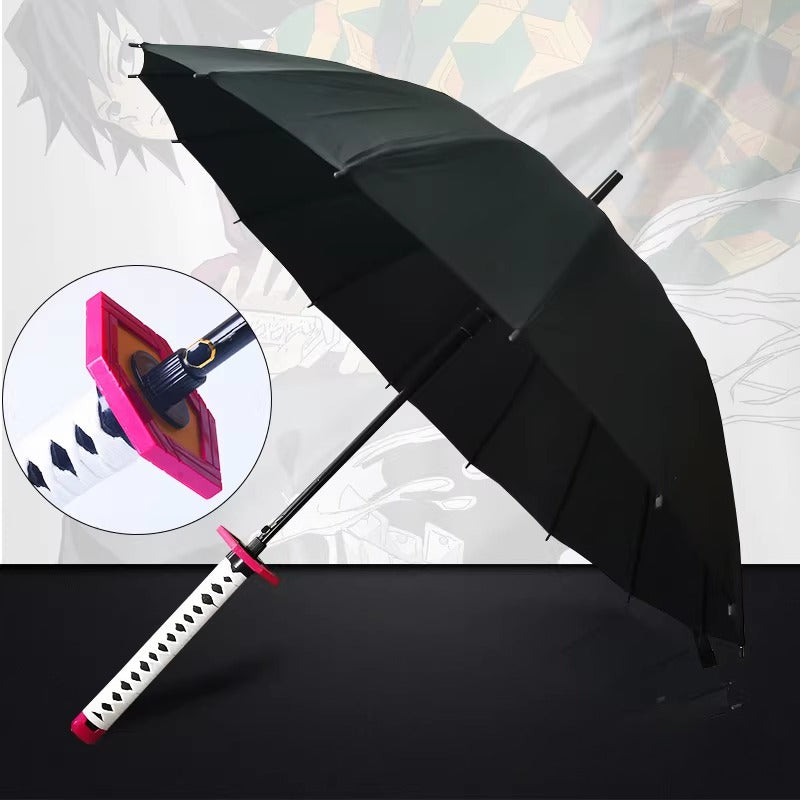 Giyu Tomioka Sword Umbrella Black 16-Rib Katana Cosplay Umbrella 