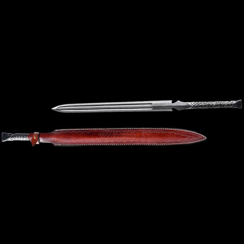Close up of hand forged medieval European spear sword blade