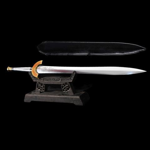 Hand forged Harpe sword replica paired with black leather sheath