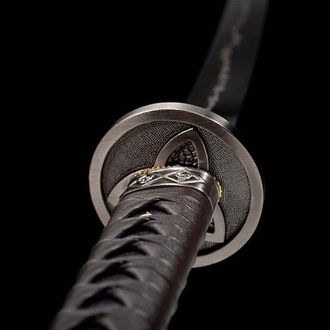 Protective tsuba guard detail on handmade Hattori Hanzo Japanese katana sword