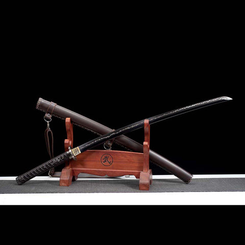 Hattori Hanzo Katana Sword displayed with hardwood scabbard