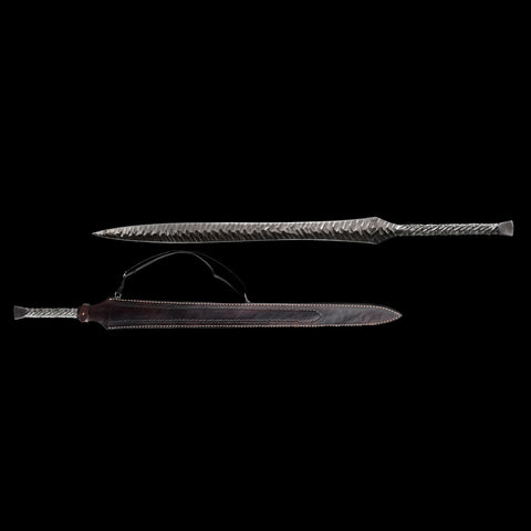 Rugged oxidized finish on heavy European folded steel spear sword blade
