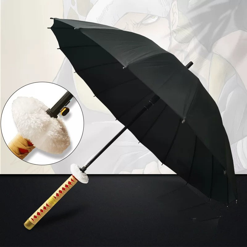 Red Handle Luo Black 16-Rib Anime Sword Umbrella with Sleeve 