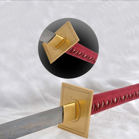 Brass tsuba guard detail of Kenshi katana inspired by Mortal Kombat X