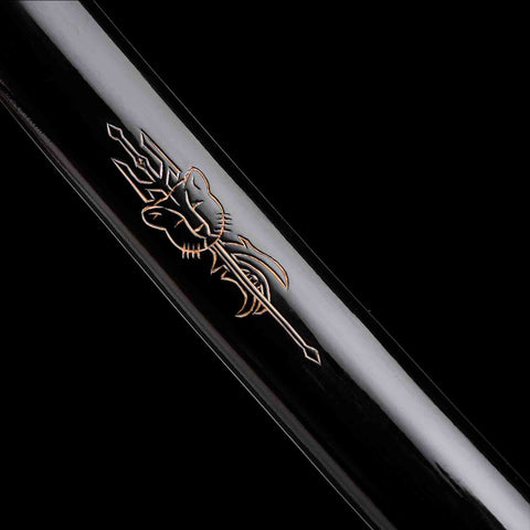 Black Lion Carved Saya of Kill Bill Samurai Katana, Hand-Carved Hardwood