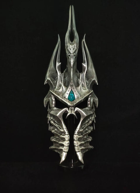 arthas helm of domination cosplay wearing example showing size and fit reference