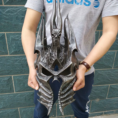 back view of lich king helm showing frostmourne crown style and armor texture