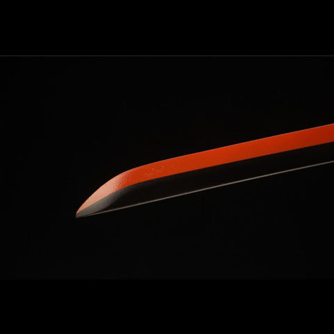 Kissaki tip detail of Mitsuri Kanroji Nichirin Katana 1045 carbon steel blade