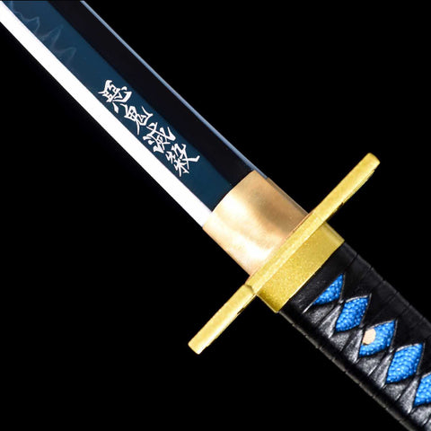 Detailed view of Muichiro Tokito Nichirin Katana T10 steel blade