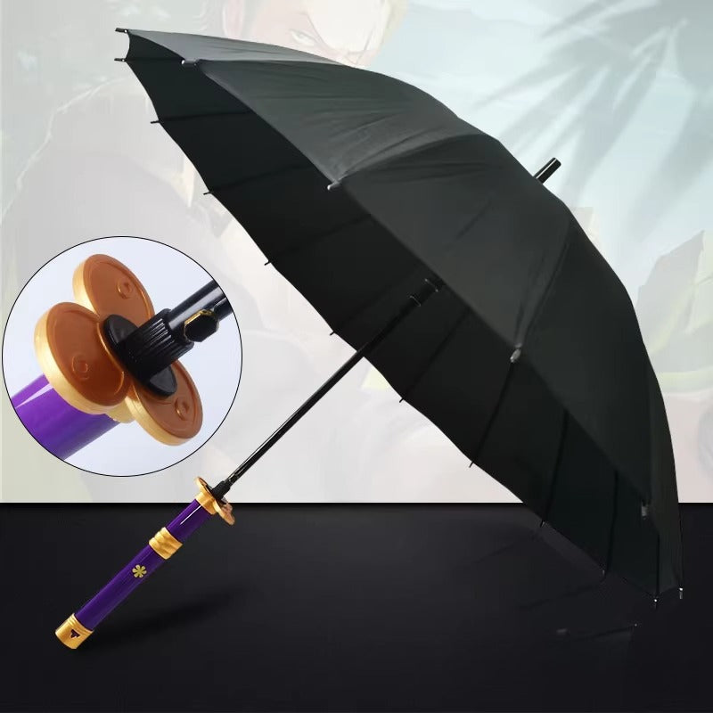 Shima Black 16-Rib Sword Umbrella with Carry Sleeve Anime Katana Cosplay Windproof Rain and Sun Protection 