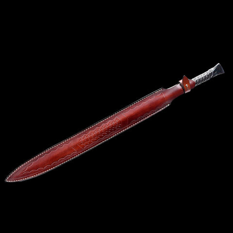 Red leather scabbard included with hand forged European spear sword