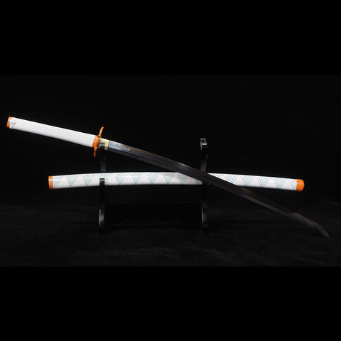 Demon Slayer Rengoku Kyojuro katana side profile showing blade curve