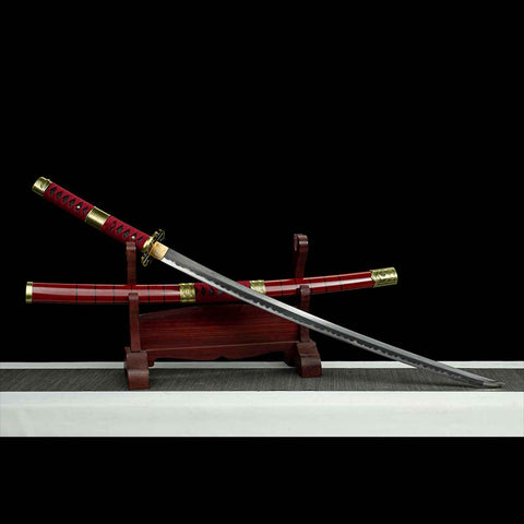 Angled view of Sandai Kitetsu blade, anime collectible sword
