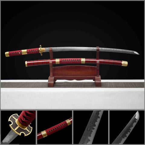 Front view of Sandai Kitetsu Roronoa Zoro One Piece hand forged katana