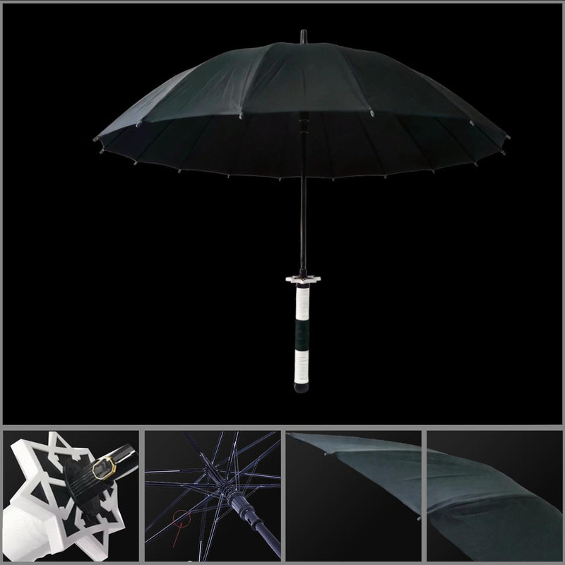 Sanemi Shinazugawa Black 16-Rib Sword Umbrella with Sleeve 