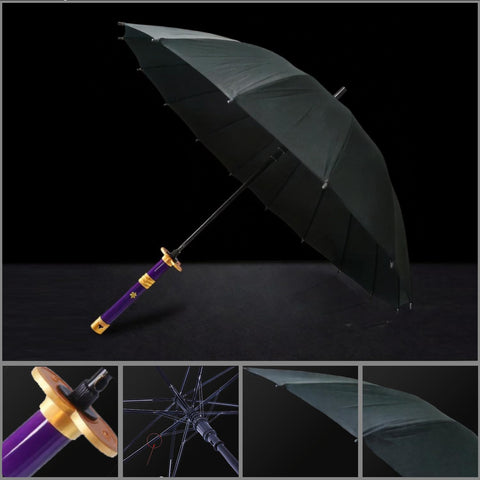 Shima Black 16 rib sword umbrella with katana handle full design display
