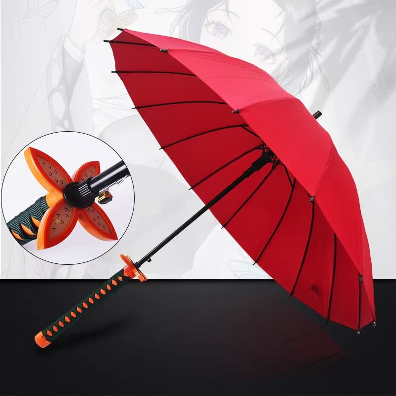 Shinobu Kocho Red 16-Rib Sword Umbrella with Carry Sleeve 