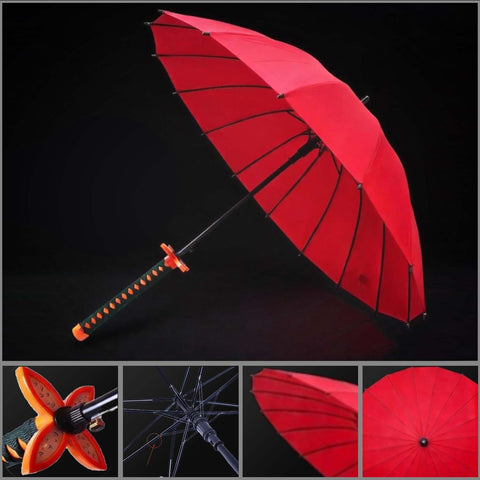 shinobu kocho red 16 rib sword umbrella anime katana cosplay umbrella front view