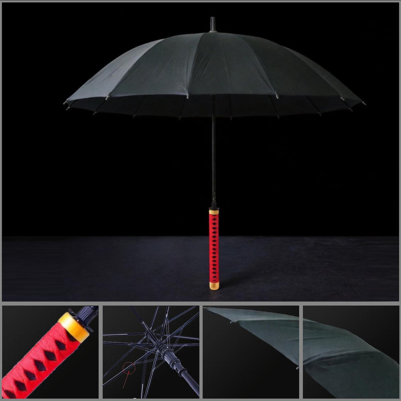 Shura Black 16-Rib Sword Umbrella with Carry Sleeve for Cosplay 
