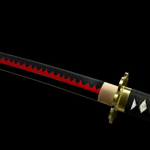 shusui katana black blade red zigzag pattern detail