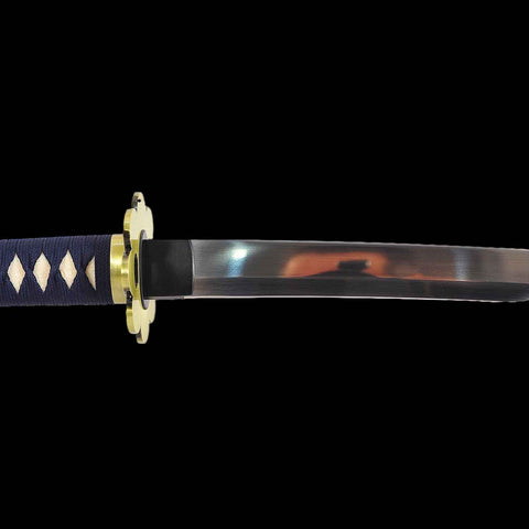 clay tempered hamon on Shusui katana 1095 carbon steel blade
