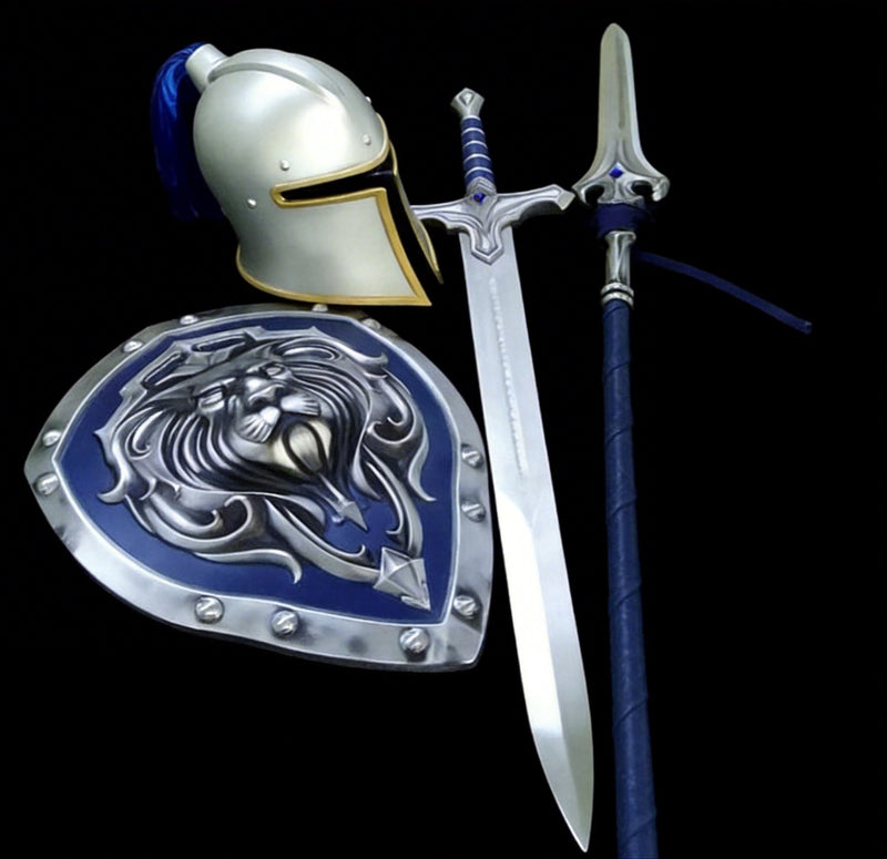 World of Warcraft Knight Helmet Sword Shield Set 1:1 Metal Replica 