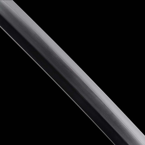 Close-up of T10 high carbon steel katana blade showing true hamon line and polished finish