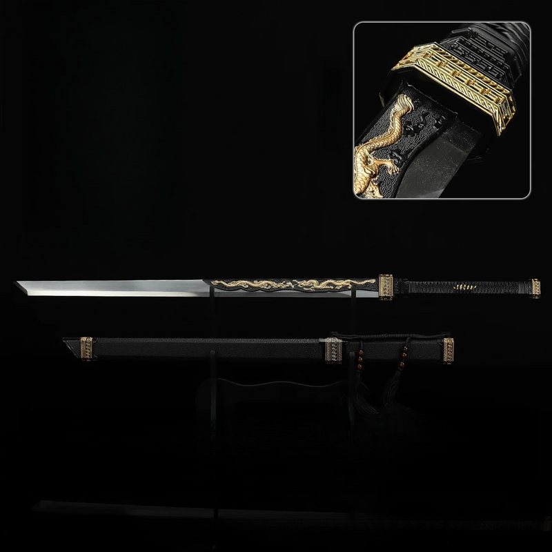 Zhan Shen Dragon Pattern Star Blade Sword Replica with White Belt 