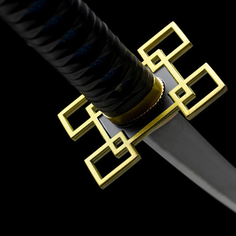 Close-up view of Tanjiro Kamado Nichirin Katana Tsuba guard Demon Slayer anime sword