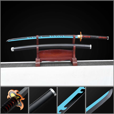 Full-size Tanjiro III Blue Blade Gradient Nichirin Sword replica from Demon Slayer with alloy metal blade and ABS sheath.