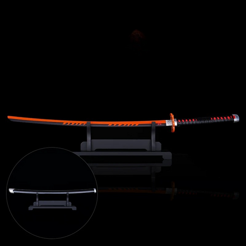 Tanjiro Kamado Orange Crimson Nichirin Blade Close-Up Metal Sword Replica Anime Weapon Display